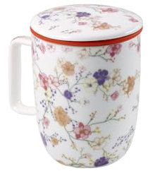 TEA SHOP - Taza de Té con filtro y tapa - Mug Harmony Miracle Beauty - Espectacular taza de porcelana con un estampado floral inspirado en los prados más paradisíacos.