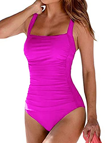 Joligiao Femme Maillot de Bain 1 Pièce Sexy Ventre Push Up Swimsuit en Vogue Siamois Amincissant Dos Nu Bikini Sexy Elégant,XL,Rose Vif