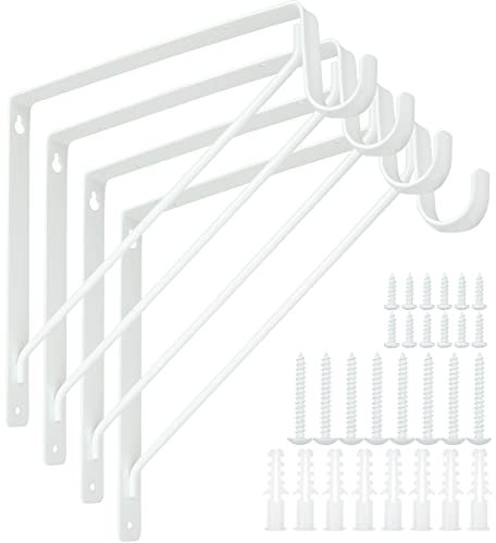 SENENQU Paquete de 4 Soportes Resistentes para Estante y Barra de Armario, 10 x 11 Pulgadas, Ganchos Blancos Con Tornillos de Fijación para Oficina en Casa