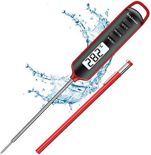 hoyiours Meat Thermometer Probe, Instant Read, Digital Food Thermometer with 4.7 Long Probe, Cooking with Auto Off and Waterproof, Classic Red Design
