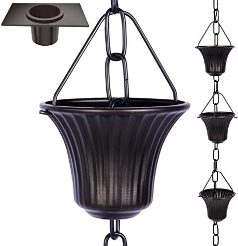 Aluminium-Regenketten-Set, 2.6 m, Regenketten für Dachrinnen mit Adapter, Gotta-Abfluss und Regenketten-Verankerungsstück, 14 Tassen, verstellbare Länge, geeignet für Gartendekoration (Kaffee-Kupfer)