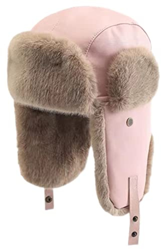 GIBZ Cappello Aviatore Donna Berretto Invernale in Pelle Rosa