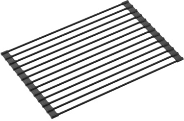 QUADRON Spülbeckenmatte aus Silikon und Stahl | Größe 38 x 25 cm, Farbe: Pure Carbon | MULTIFUNKTIONAL Temperaturbeständig | QMAT für die Küche | Spülbecken Schutzmatte für Geschirr und Becken