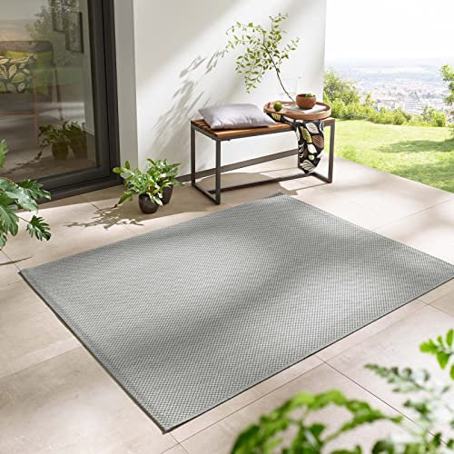 Taracarpet In- & Outdoor Teppich Wetterfest Wohnzimmer Balkon Küchenteppich Flachgewebe sisaloptik meliert Einfarbig Uni Silber grau 067x180 cm