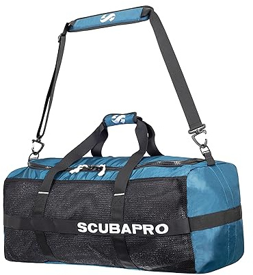 SCUBAPRO Sport 95 Mesh Dive Bag with Double Duffel Straps and Adjustable Shoulder Strap for Scuba Diving Gear, Denim Blue Color Fabric
