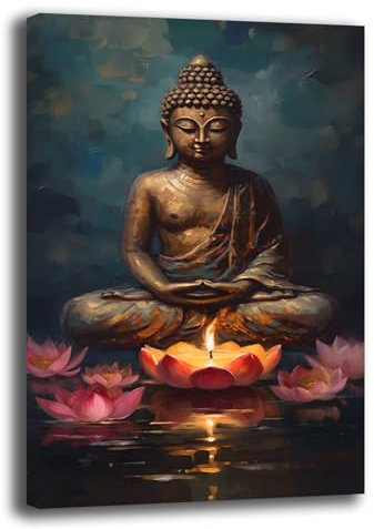 Quadro Moderno Verticale BUDDHA ZEN Quadri moderni Buddhismo Cucina Ristorante PUB su tela da Parete XXL grande Stampa su tela canvas Sala Pranzo Decorazione Murale muro Arredo (30x40 cm, 4)