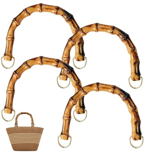 4 Piezas Asas para Bolsos Crochet de Bambu, Asas de Bambú para Bolsos 15.5cm