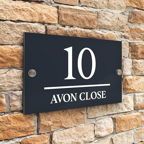 Badgemaster Modern Anthracite Grey House Number Sign Plaque Stainless Steel Standoffs 20cm x 13cm Centered Horizontal Line
