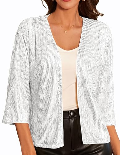 GRACE KARIN Women's Sequins Cardigans Elegant 3/4 Sleeve Open Front Bolero | Autumn Winter, V Neck, Sparkly, Party, Birthday, Cocktail, With Lined, Casual