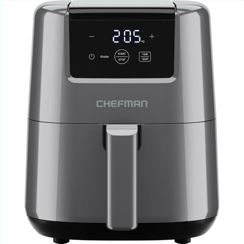 Chefman 2L Mini-Heißluftfritteuse - platzsparende Heissluftfritteuse, antihaftbeschichtet und spülmaschinenfest, schnelle & einfache Mahlzeiten, mit digitalem Timer und Schüttelerinnerung - Grau
