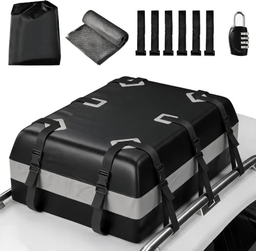 TANGZON 15 Cubic Feet Car Roof Bag, Waterproof Rooftop Cargo Carrier | 424L PVC Roof Top Luggage Bag, with Straps, Door Hooks, Anti-Slip Mat and Lock for Cars with or without Rack