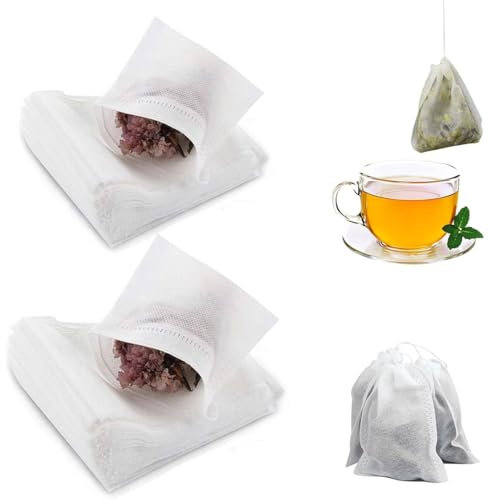 VONJUMA 200 Pcs Filtre À Thé Papier Jetable Sachet The A Remplir Jetable Avec Cordon De Serrage Sachet De Thé Réutilisable Pour Thé En Vrac Café Thé De Fleurs Herbes Epices Lavande 7X9Cm Et 8X10Cm