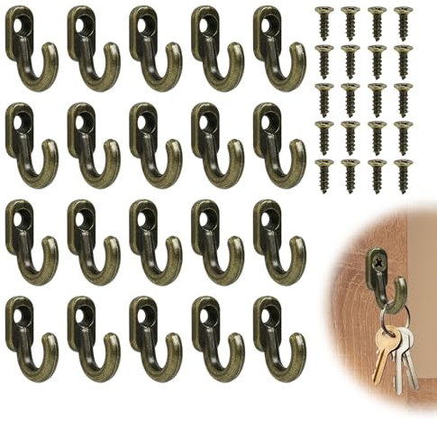 Kleine Haken zum Schrauben Bronze 20 Stück, Schraubhaken Klein Mini Haken zum Schrauben Deko-Haken Wandhaken zum Schrauben Haken für Schlüsselbrett Schlüssel Haken für Tür, Küche, Flur, Büro