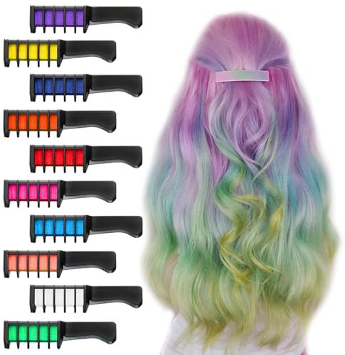 SNONESIY 10 Pcs Haarkreide Für Mädchen: Ungiftig, Auswaschbar, Haarfarbe Für Kinder, Kamm Haar Kreide Chalk