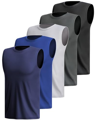 3 or 5 Pack Sports Tank Top Men's Sleeveless Shirt Fitness Underarm Shirt Quick-Drying Muscle Shirt Breathable Running Shirt Tank Top Gym Functional Shirt Sleeveless Sports Shirt Vests Multipack, L