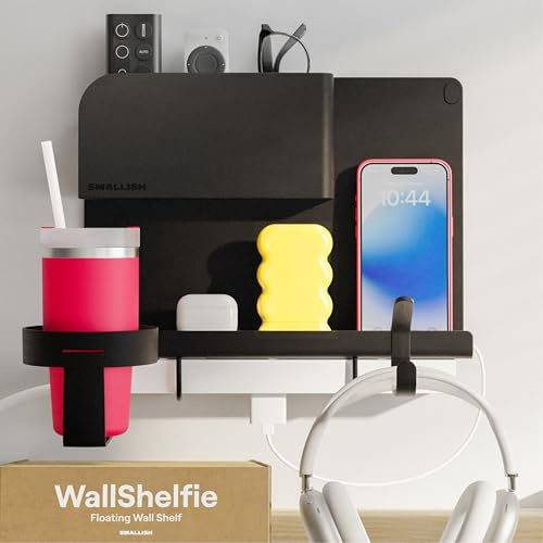 WallShelfie Bedside Shelf for Bunk Bed & Top Bunk, College Dorm Room Essentials, Loft Nightstand, Floating Bed Side Table Tray Storage, Dorm Room Decor By Smallish - Black