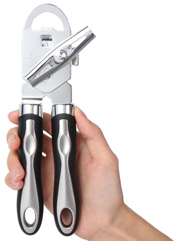 Diboniur Apriscatole manuale in acciaio inossidabile resistente, apriscatole multifunzione 3 in 1, apribottiglie, aprilattine portatile che funzionano, bordo liscio, nero