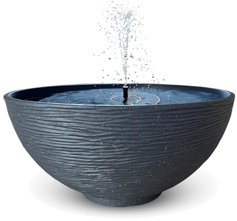 matches21 HOME & HOBBY Set di fontane solari per esterni – 45 x 23 cm ciotola decorativa antracite e galleggiante fontana solare – fontana da giardino come balcone abbeveratoio per uccelli