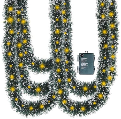 Julgirlang, 10 m girlang grön med 100 LED-ljusslingor, belysning dörrgirlang, jul för inomhus- och utomhusbruk, juldekoration för fest och festliga tillfällen (mörkgrön med vita kanter)