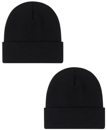 Kids Winter Thermal Hat Children's Black Beanie Warm Lightweight Stretchy Autumn for Boys Girls, Ages 4-8 Years Approx. (UK, Age, 4 Years, 8 Years, Black (Pack of 2))