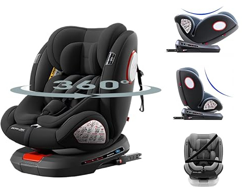 Aveainelle Siège Auto Pivotant À 360° avec Appui-Tête Réglable, Siège Auto Bébé Multifonctions, Housse de Siège Amovible (Black)