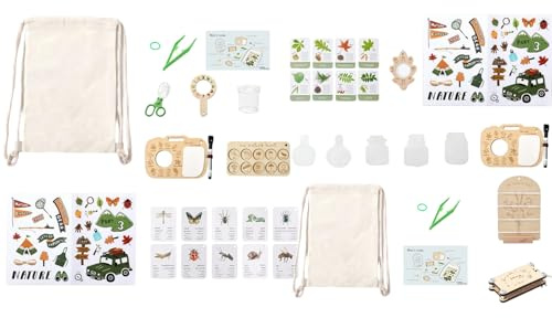 Juego De Actividades En La Naturaleza: Kit De Madera para Exteriores, Herramientas De para Niños, Paquete De Aprendizaje En El Jardín, Equipo De Exploración En El Patio Trasero | Kit De Obser
