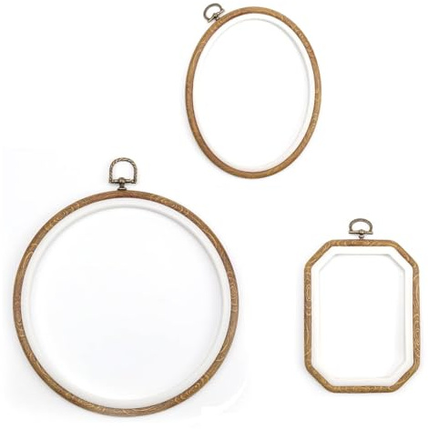 SIXHAOBU 3 Pièces Cercle Broderie, Tambours à Broder Imitation de Grain de Bois, Tambour Broderie avec Boucle de Suspension pour le Point de Croix, la Couture, L'artisanat