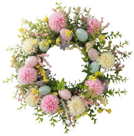 Fyrdyn Corone Primaverili Per Porta D'Ingresso | Insegna Con Uova Colorate E Margherite,Ghirlande Estive Artificiali Da 40 Cm Per Porta D'Ingresso - Per Casa Rustica Interno Esterno Finestra
