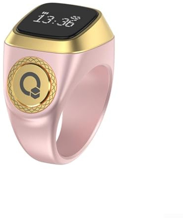 IQibla - Anello intelligente per musulmani: contatore digitale Tasbih, promemoria vibrazione al 33/66/99, 5 avvisi giornalieri di preghiera, batteria 40 mAh, regali per uomini e donne (18 mm rosa)
