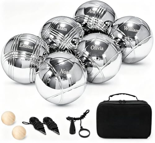 Boule Set mit Gravur/Ohne Gravur,Personalisierte Boule Set mit Tragetasche/Hartschalenkoffer, 6/8 Boccia Kugeln–Petanque Metallkugeln,Outdoor Gartenspiel für Erwachsene, Strand,Camping & Familie