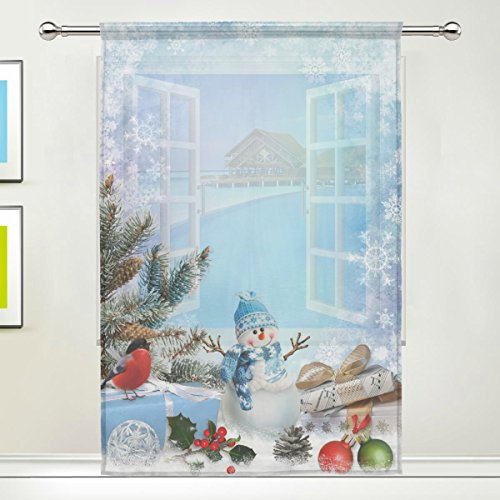 Use7 Fenstervorhang, Motiv: Schneemann, Schneeflocke, Baum, 139,7 x 213,4 cm, 1 Stück, moderne Fensterdekoration für Kinder, Zuhause, Wohnzimmer, Esszimmer, Spielzimmer