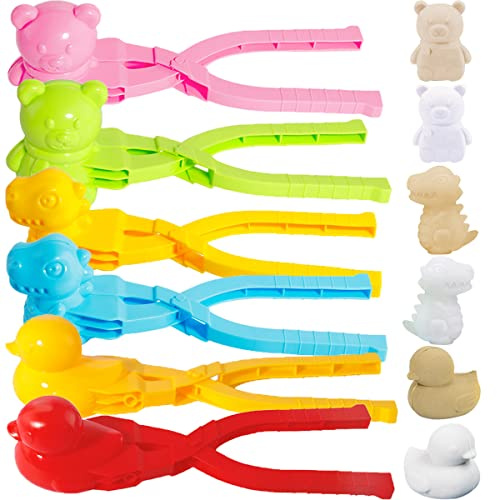Gawertoy 6 PCS/Set Snowball Maker Clips, Duck Bear Dinosaur Shaped Snow Ball Maker Clips Clamps Outdoor Winter Play Snow Toys Cartoon Sand Molds Clay Tools for Kids Snowball Fight Beach Player (#A)