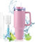 HIQE-FL Tazza per Caffè da Viaggio 1200ml, Termica, con Manico in Cannuccia, Tazza per Auto, Isolata Sottovuoto, Acciaio Inossidabile a Doppia Parete (Rosa Chiaro)