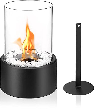 Yznahre Tischkamin Bioethanol Indoor - Bio Ethanol Kamin Bioethanol Tischkamin mit Deko Klein Steinen, Tragbarer Tischfeuer Ethanol Kamin Outdoor, für Balkon Garten Deko - Rund - Type A