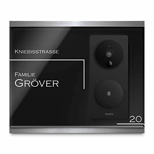 Modernes Klingelschild für Aqara G4 - personalisiertes Türschild Namensschild aus Edelstahl & Acrylglas | kompatibel mit Aqara Video Türklingel - hochwertiges Funkklingel Zubehör