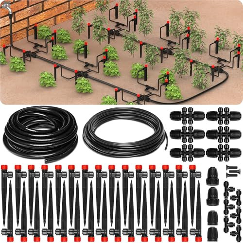 CARPATHEN Drip Irrigation System - Adjustable Quick Connect Irrigation System for Gardens up to 131ft, Raised Beds - Complete Garden Watering System - 1/4 Emitters, 1/2 and 1/4 Tubing and Connectors