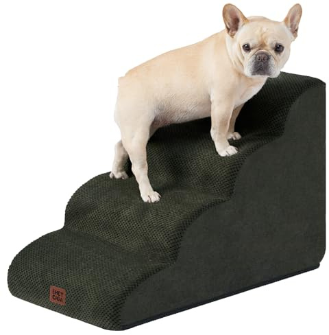 EHEYCIGA Curved Dog Steps for Bed and Sofa 50cm H, 4-Step, Olive Green | High Density Sturdy Foam, Non-Slip Bottom and Surface, Removable Machine Washable Cover, For Small Dogs and Cats