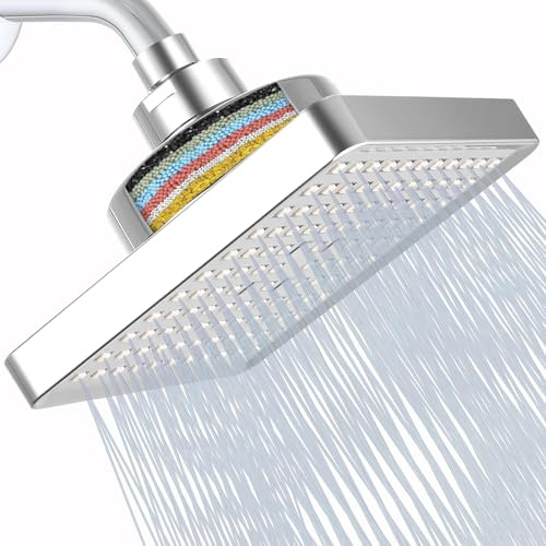 Soffione Doccia Filtrante Katezon, Soffione a Pioggia ad Alta Pressione da 15 cm Con Cartuccia Filtrante Per Acqua Dura a 15 Stadi Per Rimuovere Cloro e Sostanze Nocive (Cromato)