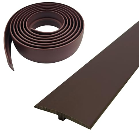 T Molding Trim,Floor Transition Strip 5cm×3m T Section Bar PVC Flat Divider Strip Laminate Profile Flooring Edge Trim for Door Threshold Joining Flooring Gaps of Laminate Plank Tile (Brown, 3M)