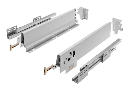 GTV MODERN BOX Tiroir de 83 mm de haut, 450 mm de long, avec push-to-open, extension complète, gris, capacité de charge de 40 kg, guidage silencieux, fermeture amortie