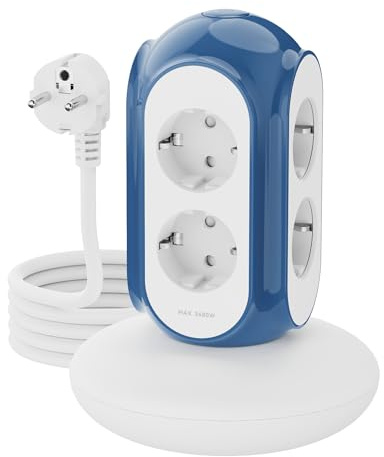 MiaoLab Tower Power Strip med 6 AC-uttag, 3680W/16A, 1420J Surge Protector, 479 g viktbas, 6,5 ft tung förlängningssladd, inbyggt överladdningsskydd, perfekt för kontor, sovrum och kök