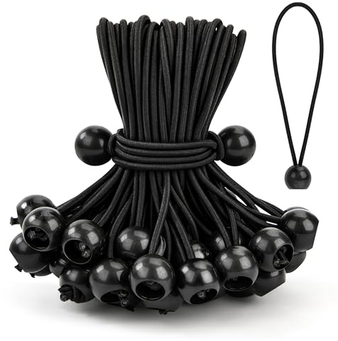 Corde Elastiche con Sfere, 50 pezzi Elastici Tenditori per Teloni, Elastici per Tende da 15 cm, Tenditore Elastico Palla, Corde di fissaggio per Tende, Baldacchino, Campeggio, Nero