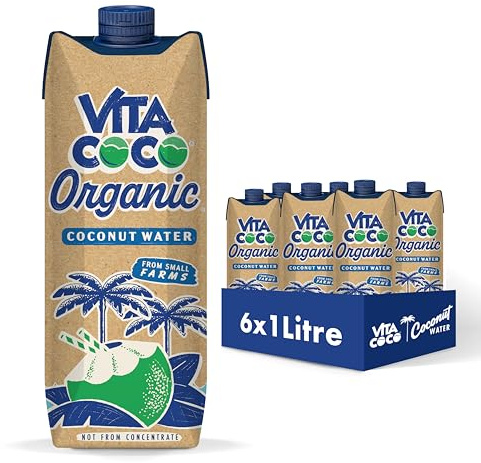 Vita Coco Organic Kokoswasser 6×1 L, Reich an Vitamin C und Kalium, Fettfrei, Kalorienarm, Gentechnikfrei, Glutenfrei, Vegan