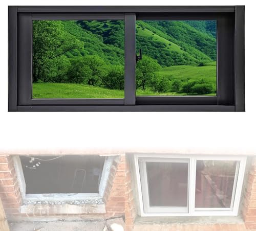 Basement Window Bathroom Slider Windows 26x14in 30x12in 32x16in 34x18in Horizontal Sliding Window, Mobile Home Windows with Screen for Kitchen Lofts Garage(Black,34x21)