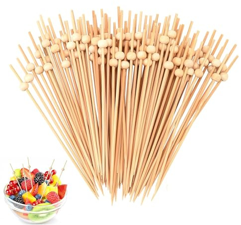 100 brochetas de madera, accesorios para comida para dedos, brochetas para aperitivos, para barbacoa, aperitivos, frutas, caramelos para fiestas, regalo de carnaval (cuentas de madera)