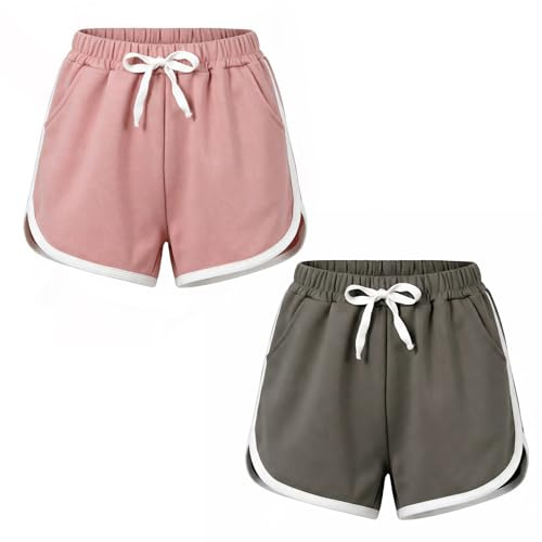 Keyck Pantalones Cortos para Niña con Bolsillos 12-13 Años, Gris/Rosa