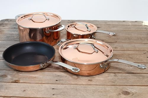 ProWare Copper Tri-Ply Cookware Set of 4-16cm Saucepan, 24cm Saute Pan, Stockpot and 24cm Non-Stick Frying Pan