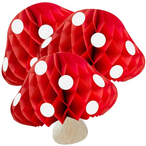 Cabilock 3 Bolas de Panal de Hongo Rojo de Cartón para Decoración de Fiesta Cumpleaños Estilo Chic y Diseño Atractivo para Actividades Festivas Interiores