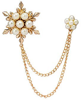 Brooch Lapel Pin for Men Pearl Star and Flower with Hanging Chain Lapel Pin Badge Coat Suit Wedding Gift Party Shirt Collar Accessories