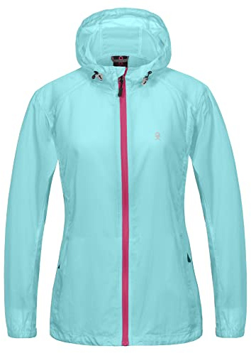 Little Donkey Andy Women's Full Zip Sun Protection Hoodie Jacket Long Sleeve Shirt Running Hiking Golf Water Repellent UPF50 Light Blue Large